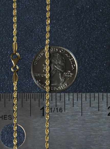 2.25mm 10k Yellow Gold Solid Diamond Cut Rope Chain