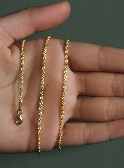 2.25mm 10k Yellow Gold Solid Diamond Cut Rope Chain