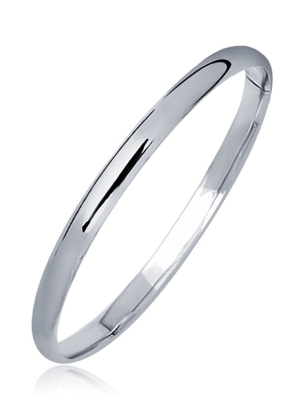 14k White Gold Dome Children's Bangle with a Polished Finish