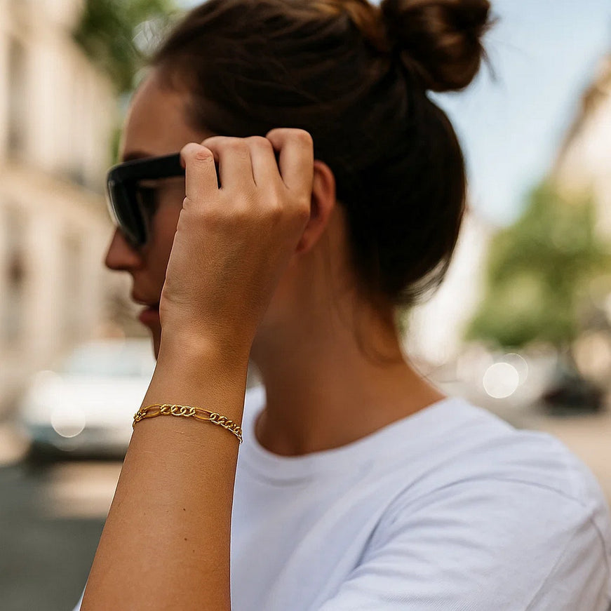 3.8mm 14k Yellow Gold Solid Figaro Bracelet