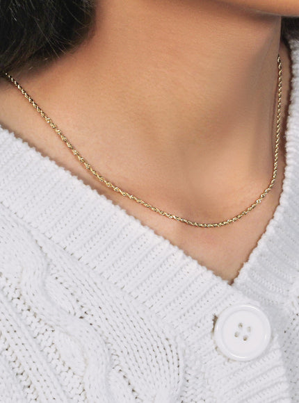 2.0mm 10k Yellow Gold Solid Diamond Cut Rope Chain