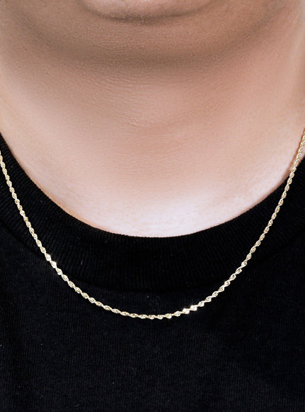 2.0mm 10k Yellow Gold Solid Diamond Cut Rope Chain