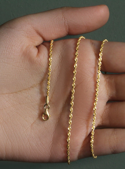 2.0mm 10k Yellow Gold Solid Diamond Cut Rope Chain