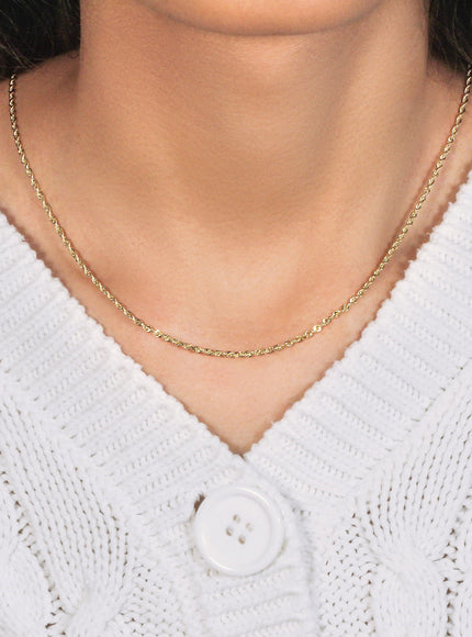 2.0mm 10k Yellow Gold Solid Diamond Cut Rope Chain