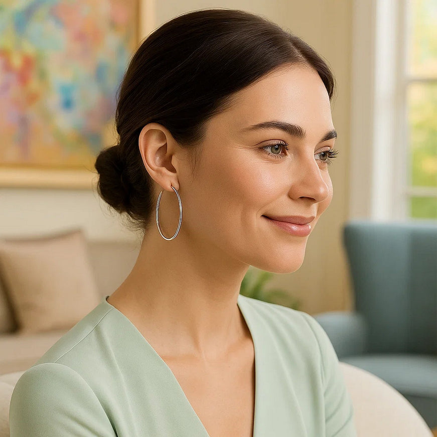 14k White Gold Polished Hoop Earrings (45 mm)