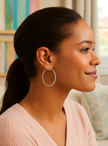 14k White Gold Polished Hoop Earrings (45 mm)