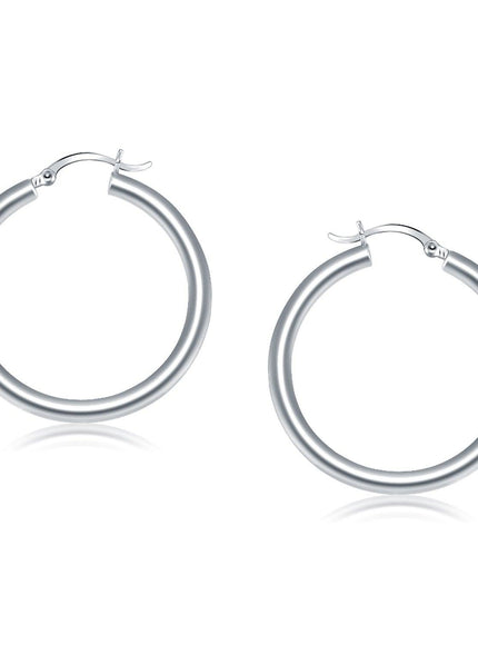 14k White Gold Polished Hoop Earrings (40 mm) - Ellie Belle