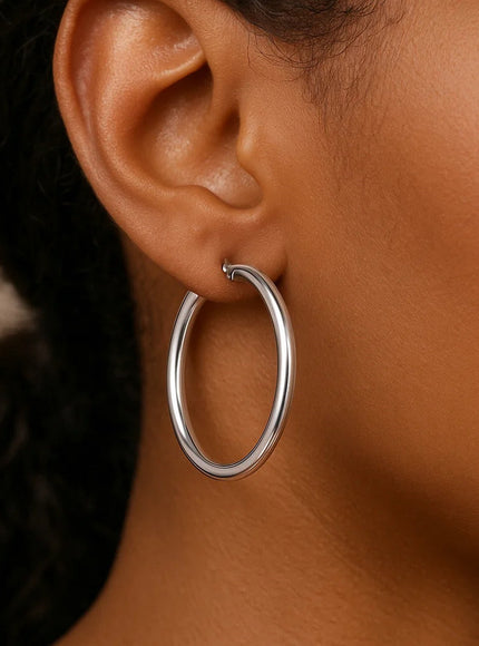 14k White Gold Polished Hoop Earrings (40 mm)
