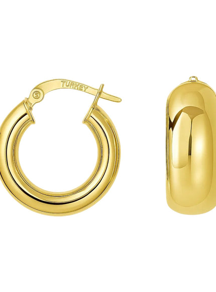 14k Yellow Gold Wide Small Hoop Earrings with Snap Lock