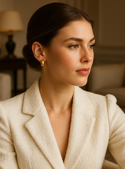 14k Yellow Gold Wide Small Hoop Earrings with Snap Lock