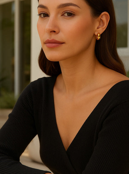 14k Yellow Gold Wide Small Hoop Earrings with Snap Lock