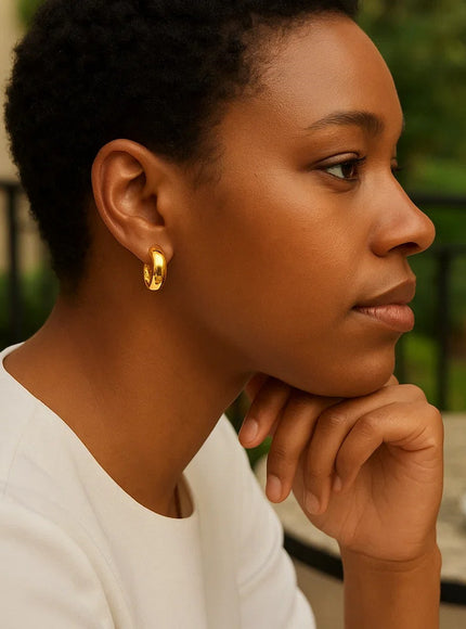 14k Yellow Gold Wide Small Hoop Earrings with Snap Lock