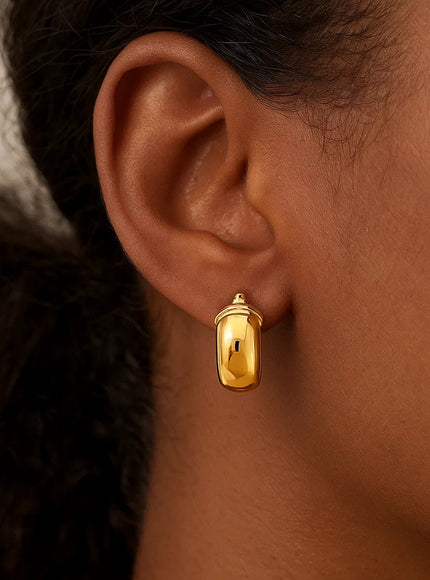 14k Yellow Gold Wide Small Hoop Earrings with Snap Lock