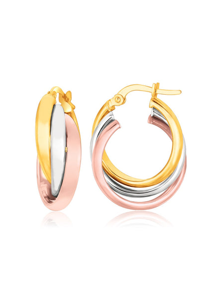 14k Tri-Color Gold Domed Tube Intertwined Earrings