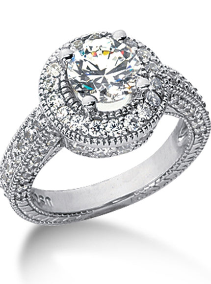 14k White gold Vintage Halo Diamond Semi-Mount