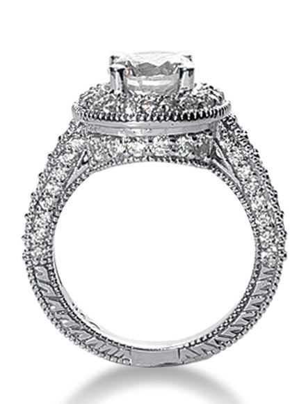 14k White gold Vintage Halo Diamond Semi-Mount