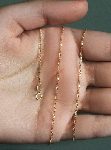 14k Yellow Gold Solid Figaro Chain 1.3mm