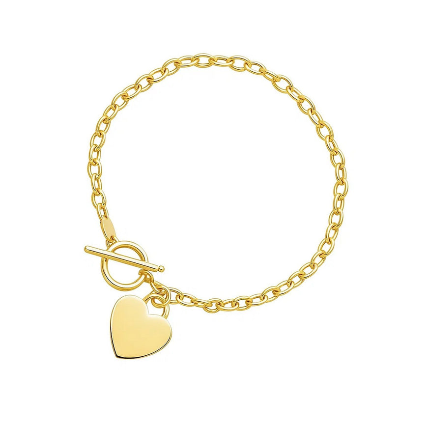 Toggle Bracelet with Heart Charm in 14k Yellow Gold