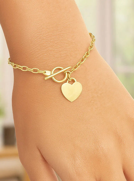 Toggle Bracelet with Heart Charm in 14k Yellow Gold