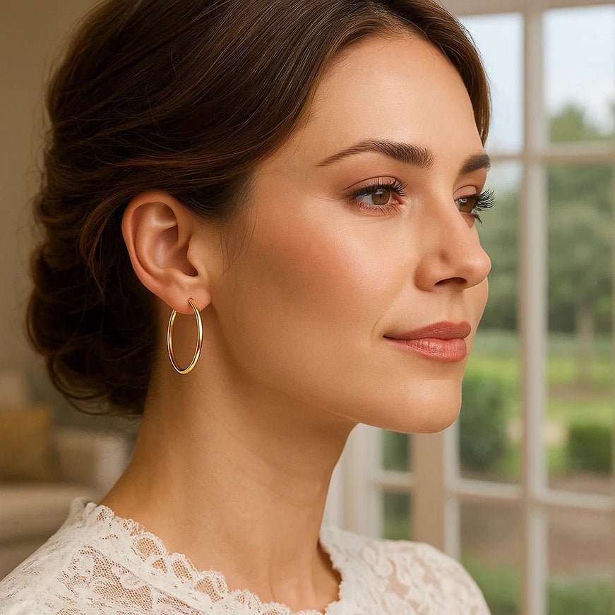 14k Yellow Gold Polished Hoop Earrings (25 mm)