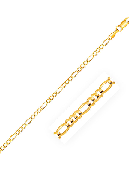 2.8mm 14k Yellow Gold Solid Figaro Bracelet