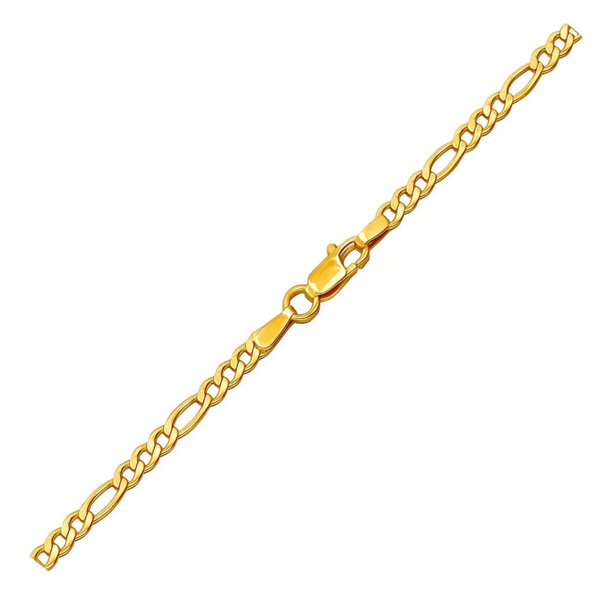 2.8mm 14k Yellow Gold Solid Figaro Bracelet