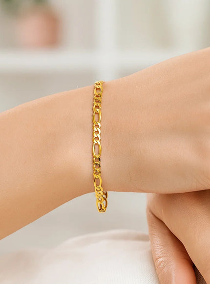 2.8mm 14k Yellow Gold Solid Figaro Bracelet