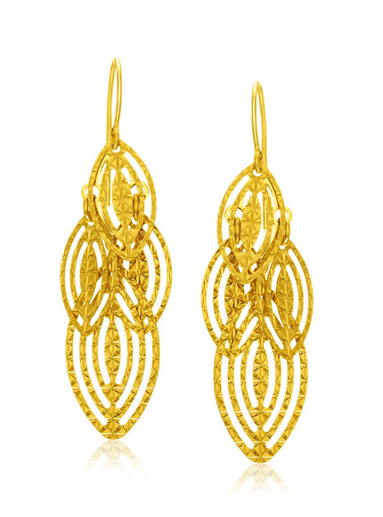 14k Yellow Gold Textured Cascading Cut Out Marquise Earrings