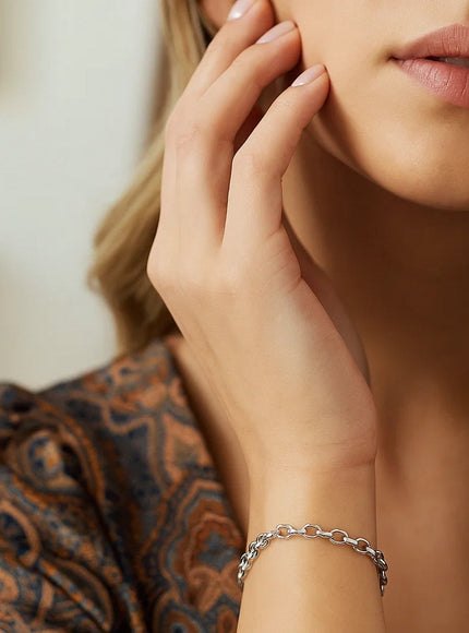 3.2mm 14k White Gold Oval Rolo Bracelet
