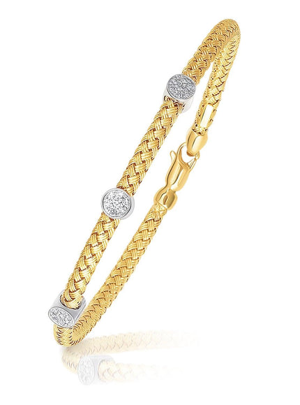 14k Two-Tone Gold Diamond Accent Station Basket Weave Bracelet - Ellie Belle