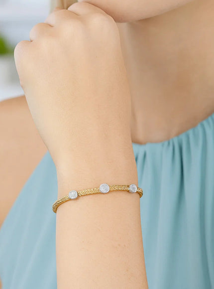 14k Two-Tone Gold Diamond Accent Station Basket Weave Bracelet