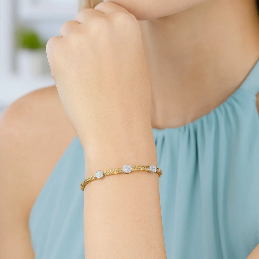 14k Two-Tone Gold Diamond Accent Station Basket Weave Bracelet