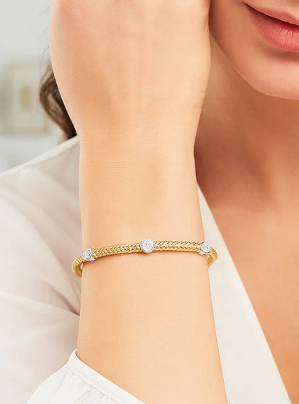 14k Two-Tone Gold Diamond Accent Station Basket Weave Bracelet