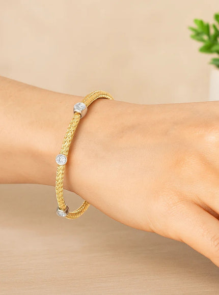 14k Two-Tone Gold Diamond Accent Station Basket Weave Bracelet