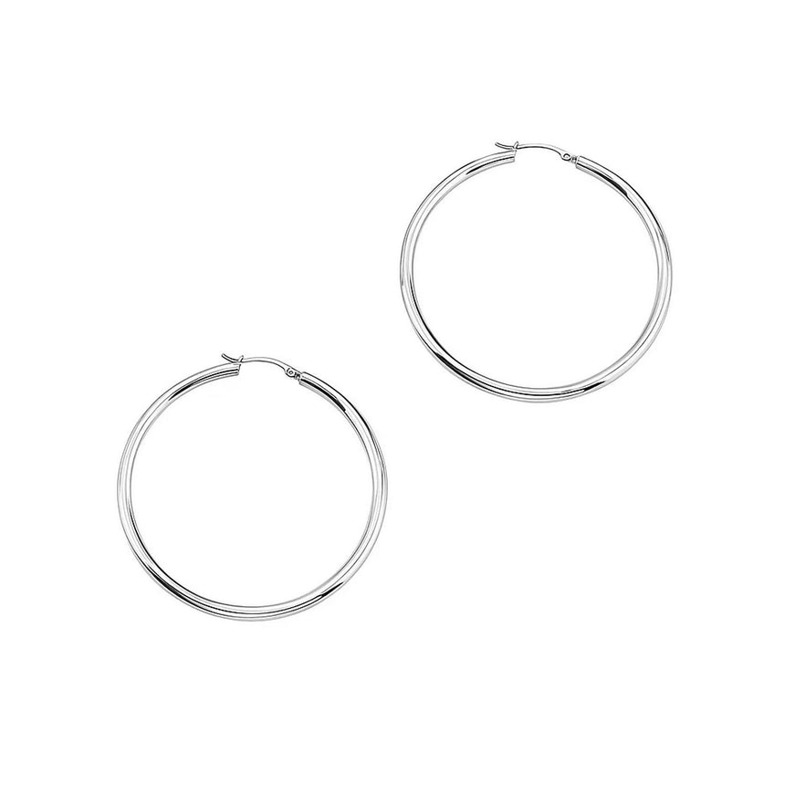 14k White Gold Polished Hoop Earrings (30mm)