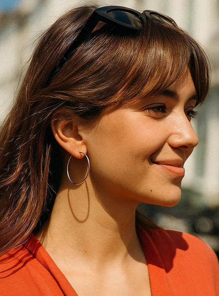 14k White Gold Polished Hoop Earrings (30mm)