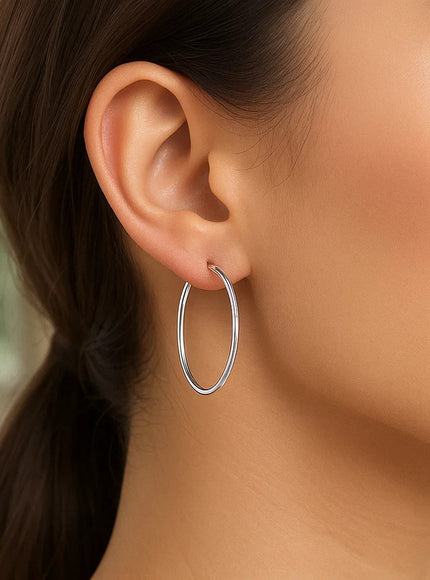 14k White Gold Polished Hoop Earrings (30mm)