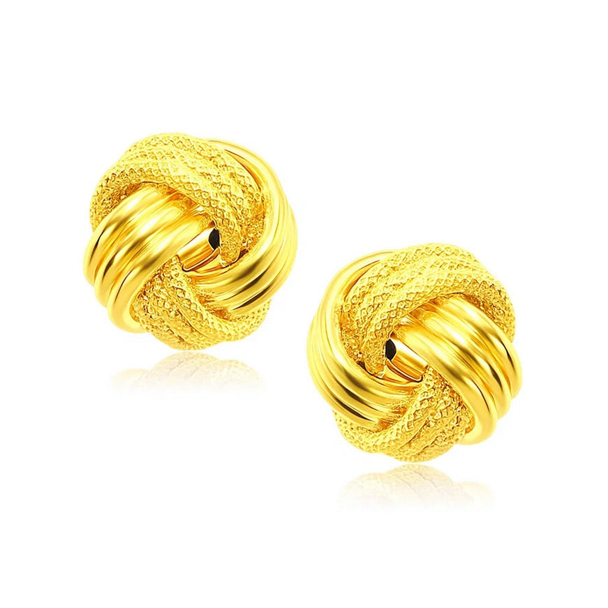 14k Yellow Gold interweaved Love Knot Stud Earrings