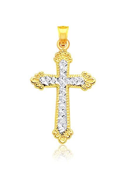 14k Two Tone Gold Diamond Cut Cross Pendant