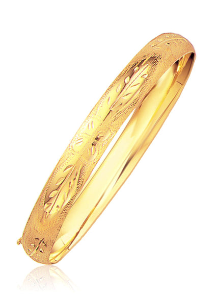 Classic Floral Carved Bangle in 14k Yellow Gold (8.0mm)