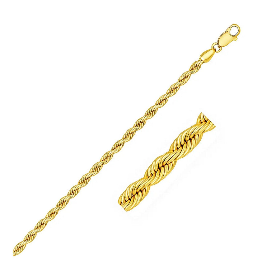 3.0mm 14k Yellow Gold Solid Rope Bracelet