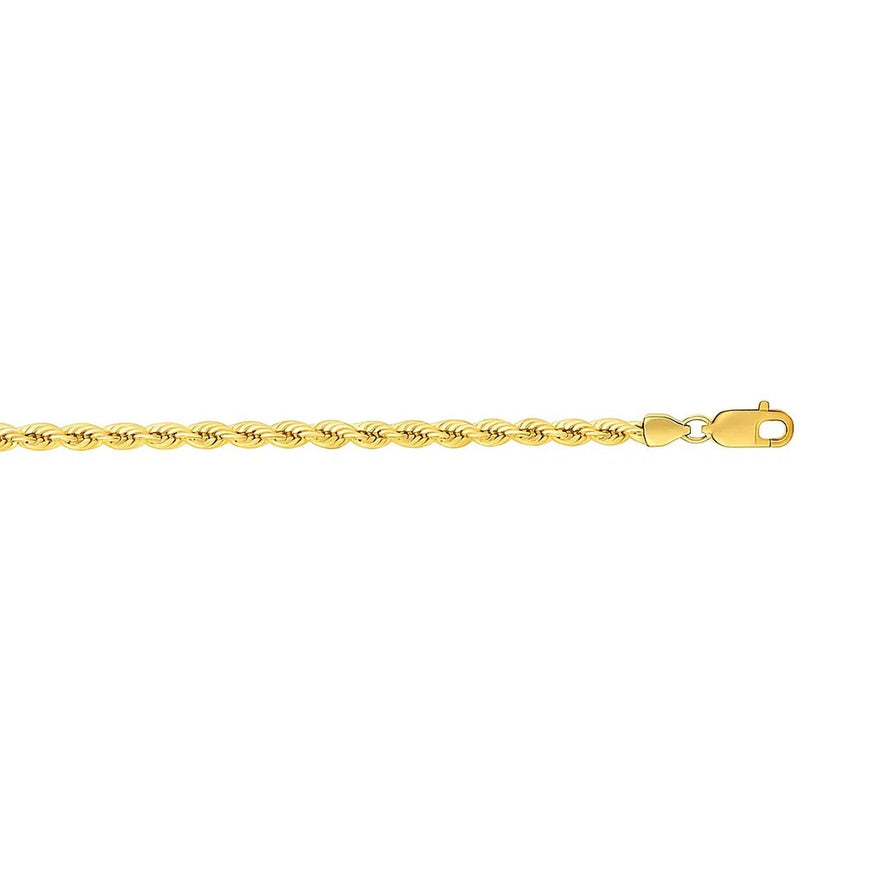 3.0mm 14k Yellow Gold Solid Rope Bracelet