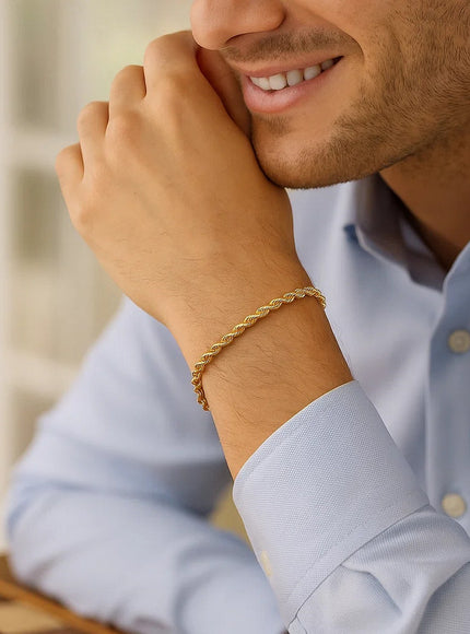 3.0mm 14k Yellow Gold Solid Rope Bracelet