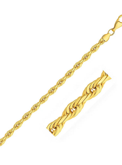 4.0mm 14k Yellow Gold Solid Diamond Cut Rope Bracelet