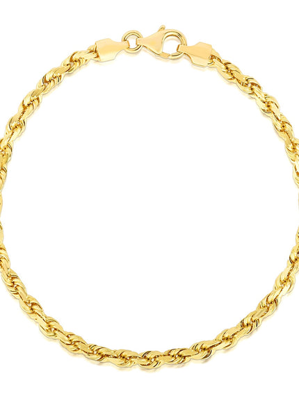 4.0mm 14k Yellow Gold Solid Diamond Cut Rope Bracelet