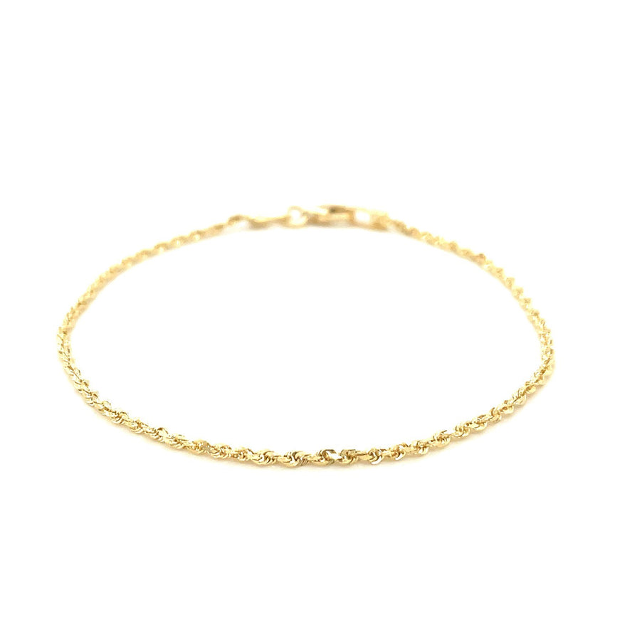 14k Yellow Gold Solid Diamond Cut Rope Bracelet 1.5mm