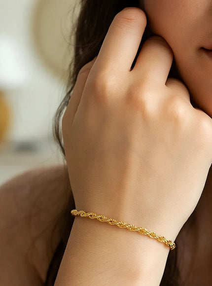 14k Yellow Gold Solid Diamond Cut Rope Bracelet 1.5mm