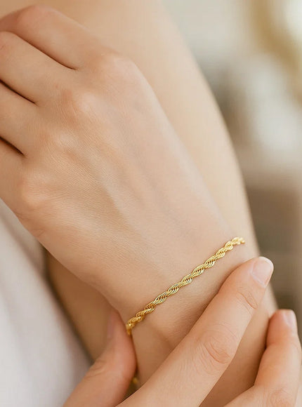 14k Yellow Gold Solid Diamond Cut Rope Bracelet 1.5mm