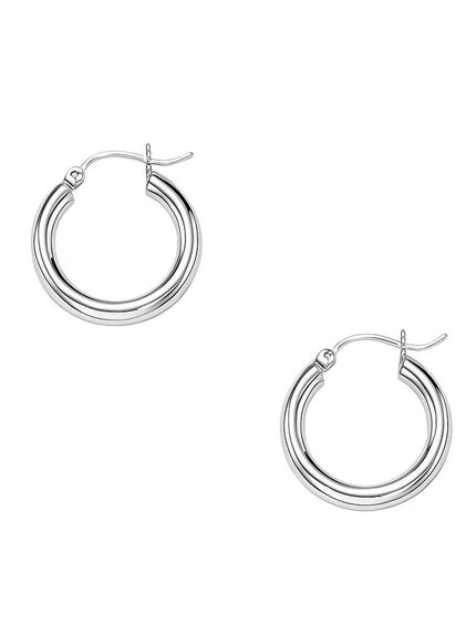 14k White Gold Polished Hoop Earrings (15 mm)