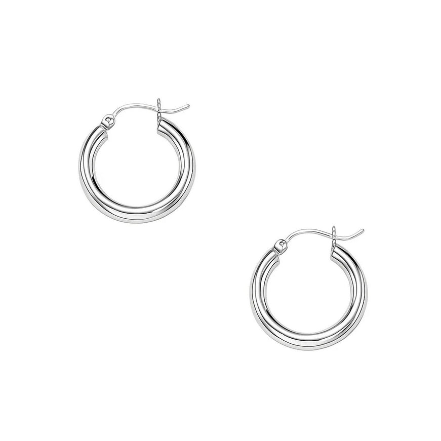 14k White Gold Polished Hoop Earrings (15 mm)